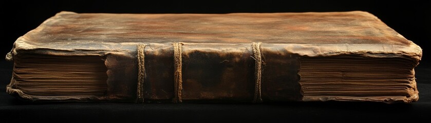 An antique book with a worn leather cover and aged pages.