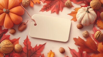 Autumn harvest with pumpkins and leaves.
