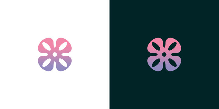 Creative logo concept of a stylized four-leaf flower or clover with a modern pink and purple color gradient for a unique brand identity
