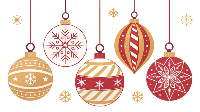 Delightful hanging Christmas ornaments with snowflakes create a festive holiday mood, ideal for seasonal greetings and winter celebrations