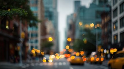 Blurred background of a city street with out of focus buildings and a bokeh effect in an outdoor setting. High quality
