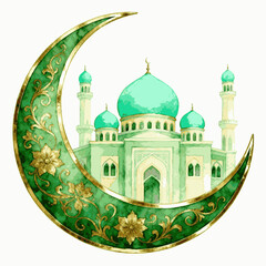 Sacred Mosque Wash Crescent Mosque isolated watercolor vector illustration svg