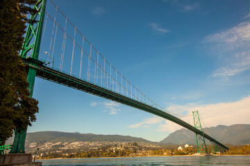 Suspension Bridge over Vancouver Harbor at Sunset