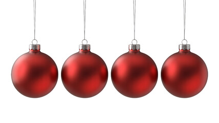 Festive red Christmas ornaments hanging in a row bring holiday cheer and joy