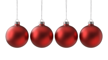 Festive red Christmas ornaments hanging in a row bring holiday cheer and joy