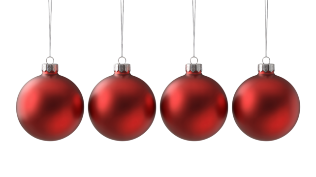 Festive red Christmas ornaments hanging in a row bring holiday cheer and joy