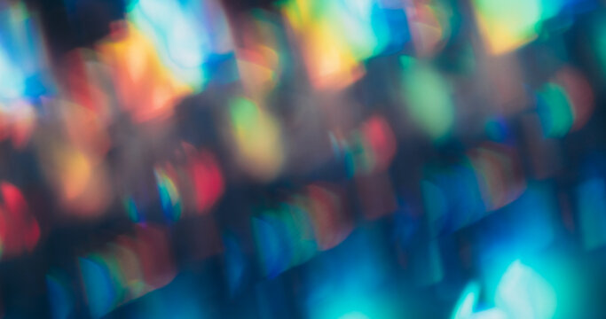 Blur lens leak. Flare blend. Rainbow bright light mix color. Faceted prism shimmering reflection texture abstract dark background. - Powered by Adobe