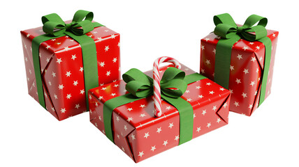 Festive red and green gifts with stars and candy cane perfect for holiday promotions