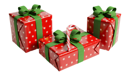 Festive red and green gifts with stars and candy cane perfect for holiday promotions