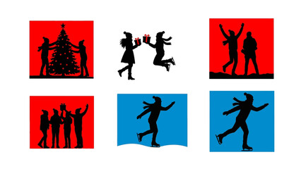 Christmas and Winter Holiday Celebration Silhouettes Vector Graphics for Festive Designs