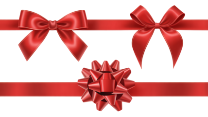 Elegant red ribbons and bows for adding a festive touch to holiday gifts and seasonal designs