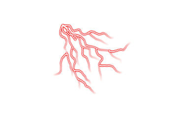 Stylized red and white lightning bolt graphic design element, electric charge symbol, energy icon