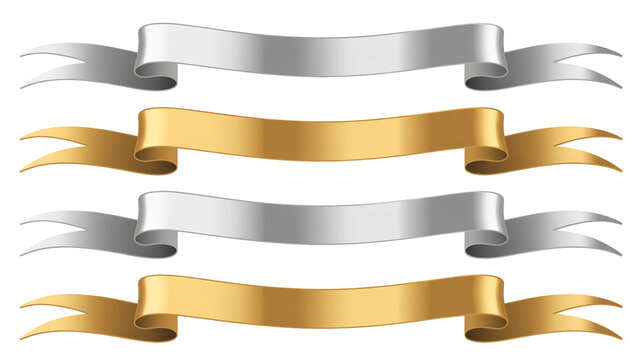 Elegant silver and gold ribbons set for awards, invitations, and promotional banners design needs