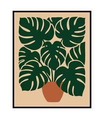 Monstera plant in clay pot with lush overlapping leaves minimalist vector art