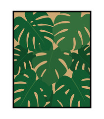 Dense tropical foliage pattern with layered green leaves in bold flat style