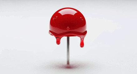 Red liquid dome dripping on a metal stick isolated on