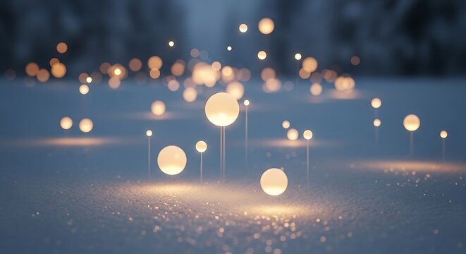 Magical glowing orbs floating in a soft blue and golden light