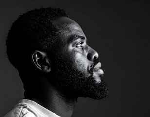 Black and white profile portrait of a man looking upward