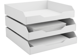 Streamline office workflow with a modern white three-tier paper tray organizer, perfect for keeping documents sorted and accessible, promoting efficiency and productivity