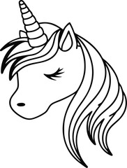 Unicorn head silhouette with closed eyes isolated on transparent background