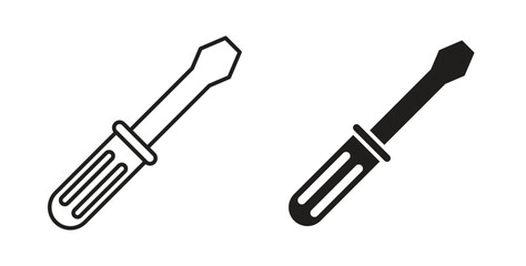 Screwdriver icons with simple flat and thin stroke style