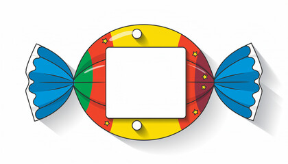 Colorful candy packaging mockup with playful shape, bright design, blue ends, and blank label for branding, perfect for kids’ sweets, cheerful and fun presentation