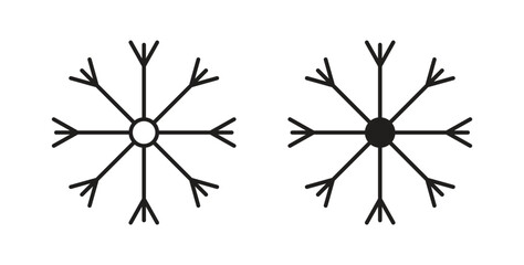 Snowflake icons with simple flat and thin stroke style