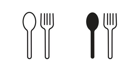 Spoon and Fork icons with simple flat and thin stroke style