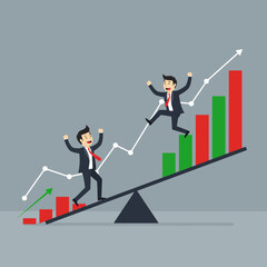 Businessmen Leap Across the Charts Toward Massive Financial Success