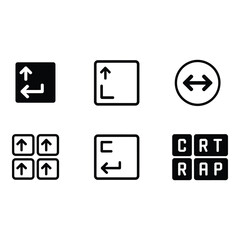 Collection of six simple black and white icons representing navigation and control