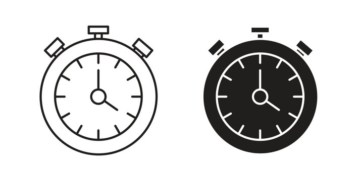 Stop watch icons with simple flat and thin stroke style