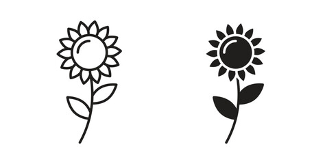 Sunflower icons with simple flat and thin stroke style