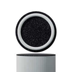 a marble texture curved cylinder with circle backdrop, in a 3d render blank space