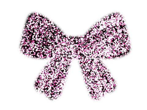 A bow-shaped design made up of numerous small pink and white dots on a white background