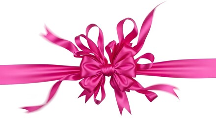 A lush pink ribbon tied in a decorative bow rests against a clean white backdrop.