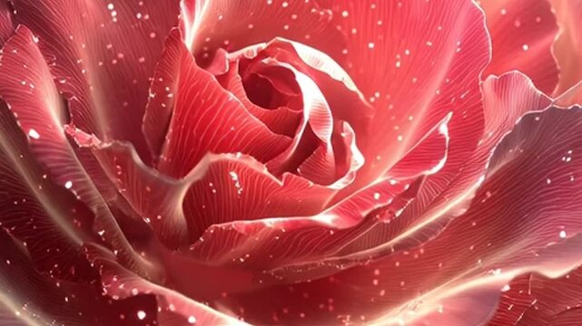 Glistening ruby petals unfold gently