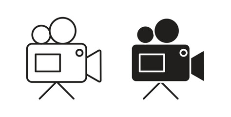 Video camera icons with simple flat and thin stroke style