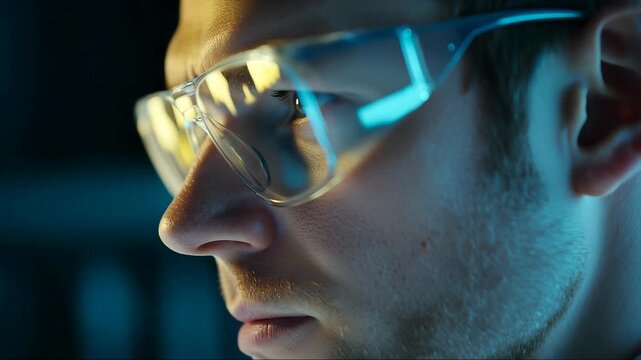 Scientist analyzing data with focus and precision in modern laboratory setting during nighttime