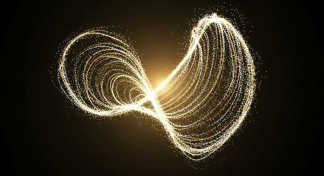Abstract glowing golden chaotic attractor on black background