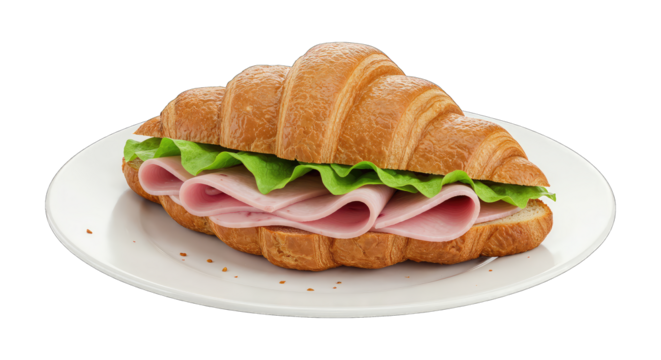 Gourmet ham and lettuce croissant sandwich recipe, delicious breakfast idea, quick meal preparation