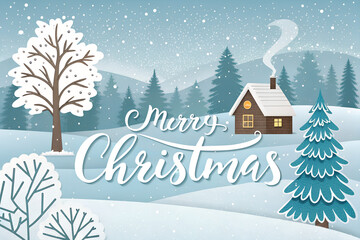 Merry Christmas Wallpaper 2025 – Cozy Snowy Cabin Winter Scene HD