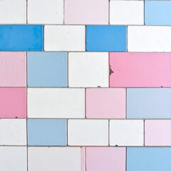 Colorful Brick Wall - A Textured Background of Pink, Blue, and White.