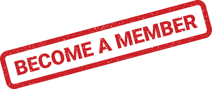 Distressed red rectangular rubber stamp illustration urging people to become a member of a group or organization