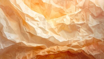 Crumpled beige paper texture with warm light and shadow.