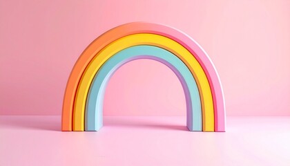 Colorful rainbow arch on pink background.