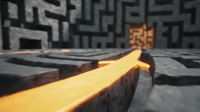 A golden arrow points the way through a dark, complex maze. The image indicates a path or solution in a difficult situation.