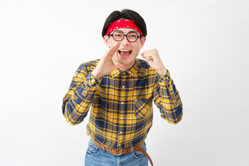 アキバ系の男性　応援　白背景