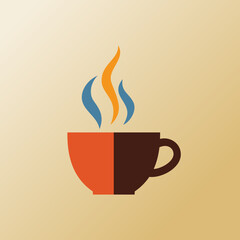 Minimalist Flat Design Icon of Hot Coffee or Tea Cup with Steam