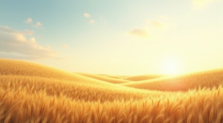 Fototapeta premium Wheat field with sun shining in the background
