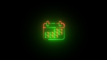 neon calendar icon glowing on a black background, perfect for concepts like time and appointments